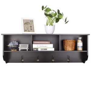 Homfa Hanging Entryway Shelf, 38.6 in Wall Mounted Storage Cabinets Coat Rack with 4 Dual Hooks Wood Modern Display Home Decor Furniture, Espresso