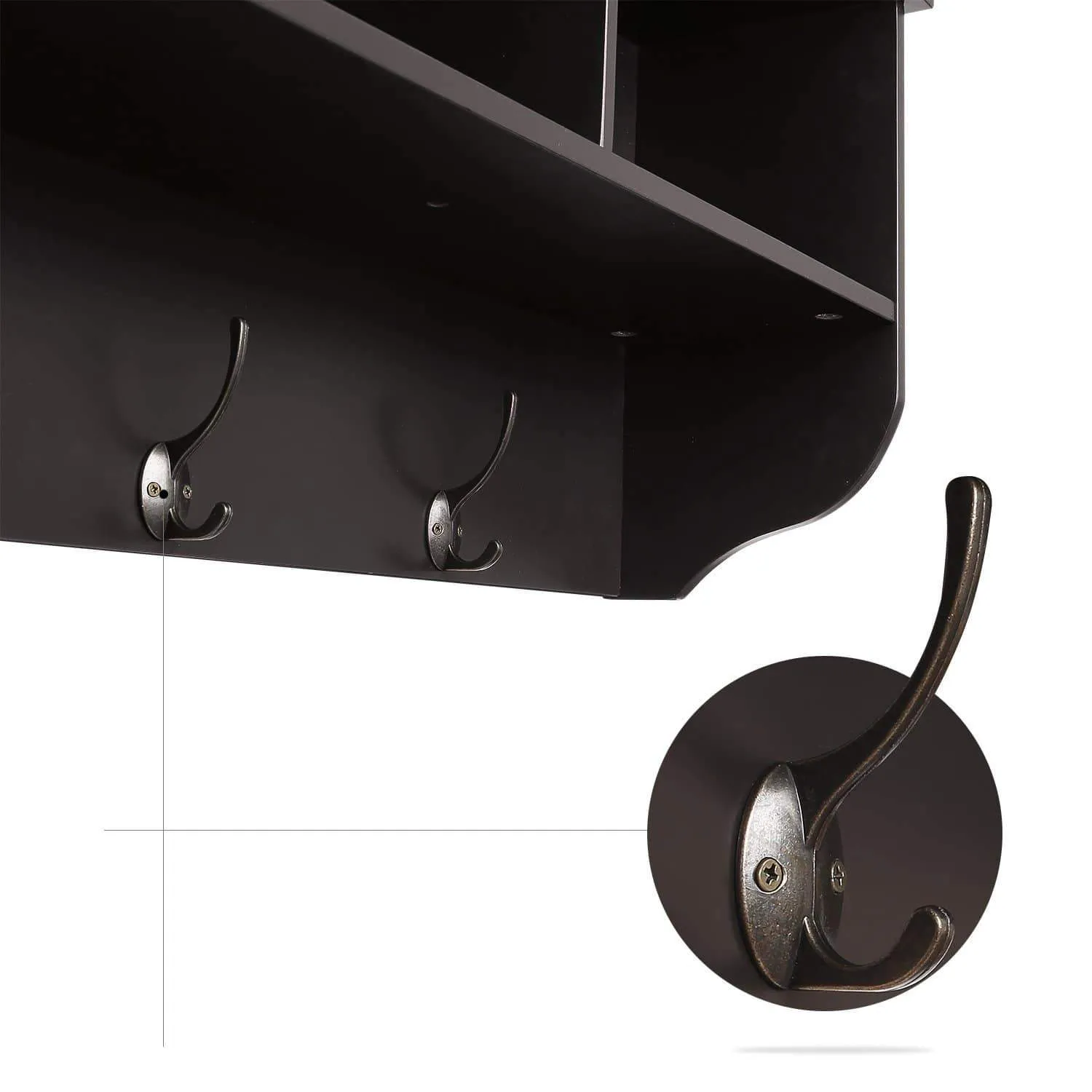 Homfa Hanging Entryway Shelf, 38.6 in Wall Mounted Storage Cabinets Coat Rack with 4 Dual Hooks Wood Modern Display Home Decor Furniture, Espresso