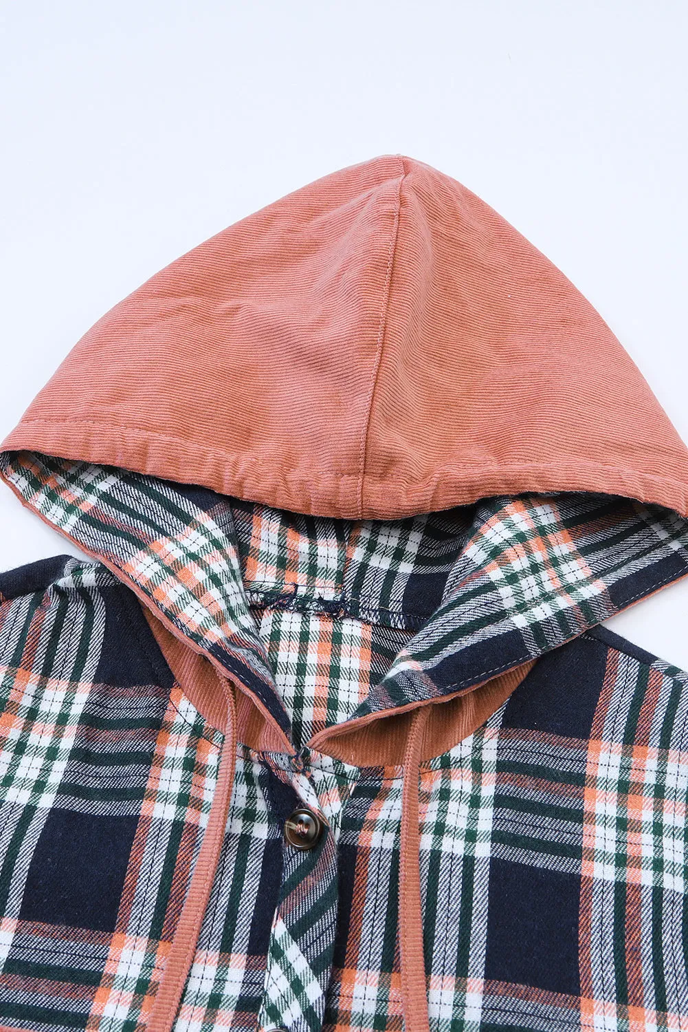 Hooded Drawstring Plaid Shacket