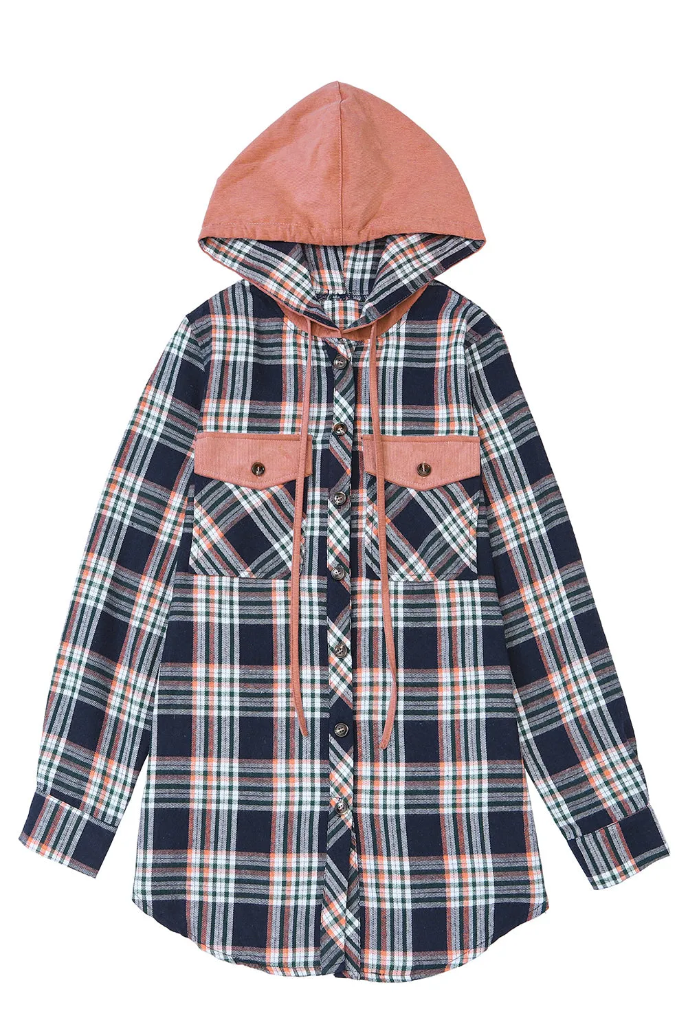 Hooded Drawstring Plaid Shacket