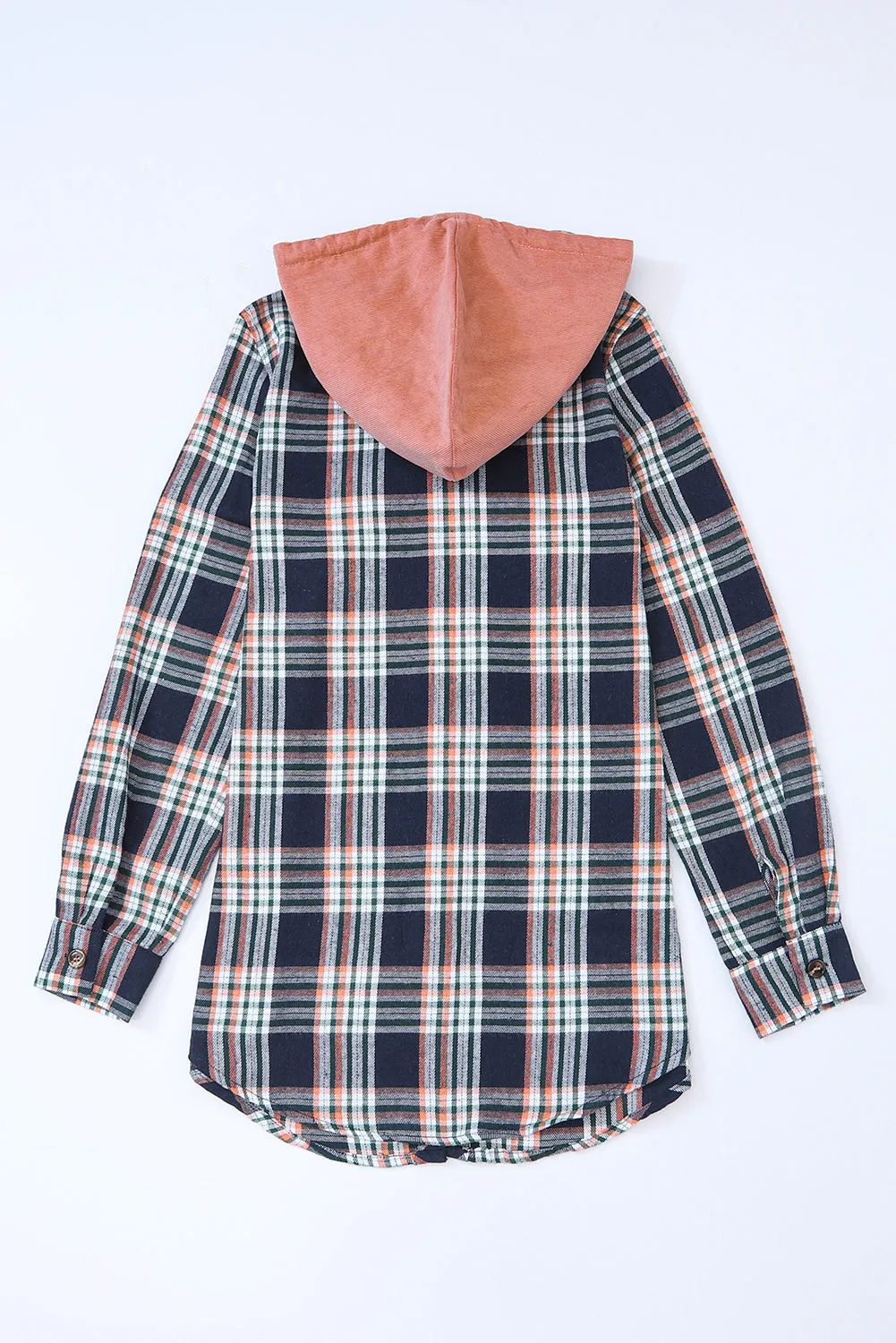 Hooded Drawstring Plaid Shacket