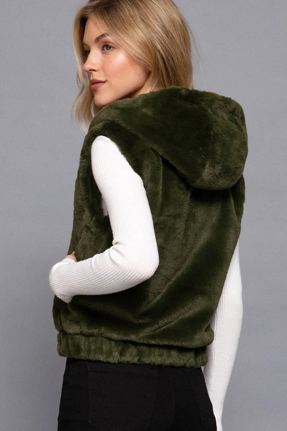 Hoodie Faux Fur Vest: Red
