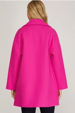Hot Pink Oversized Double Button Half Length Coat