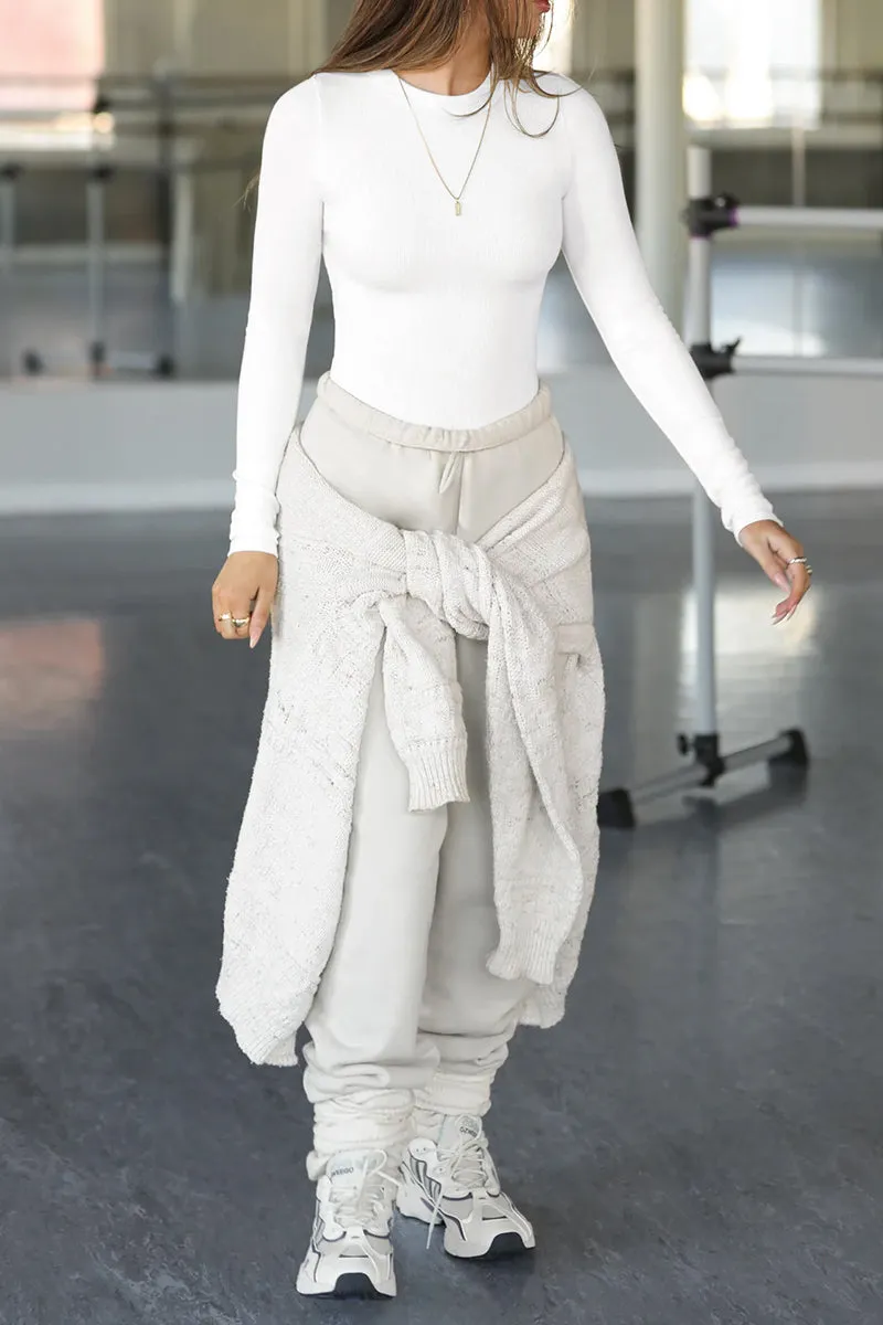 HTR1118 Casual Ribbed Long Sleeve Top