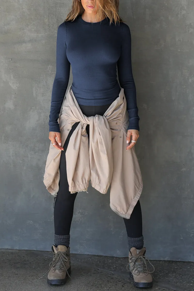 HTR1118 Casual Ribbed Long Sleeve Top