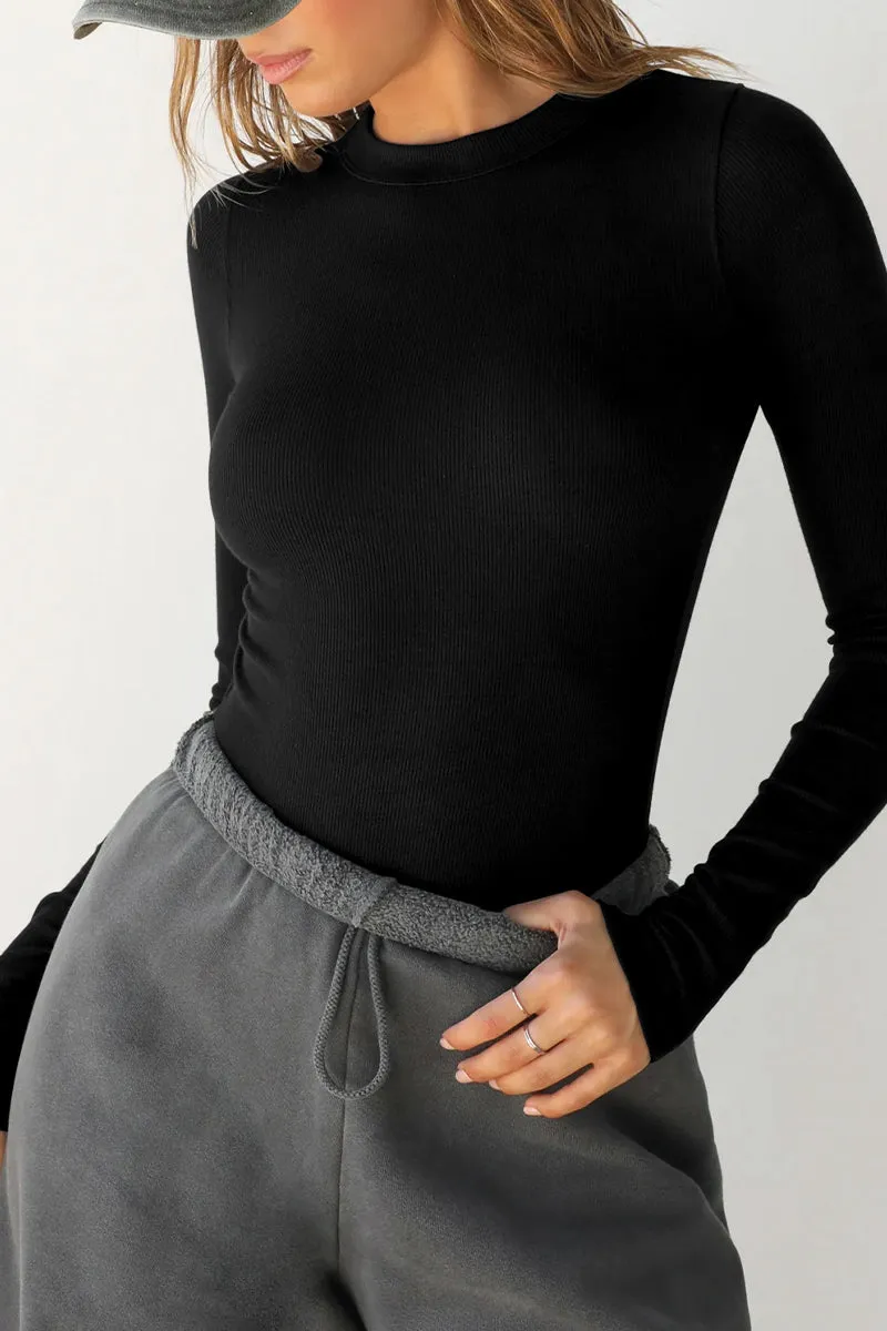 HTR1118 Casual Ribbed Long Sleeve Top