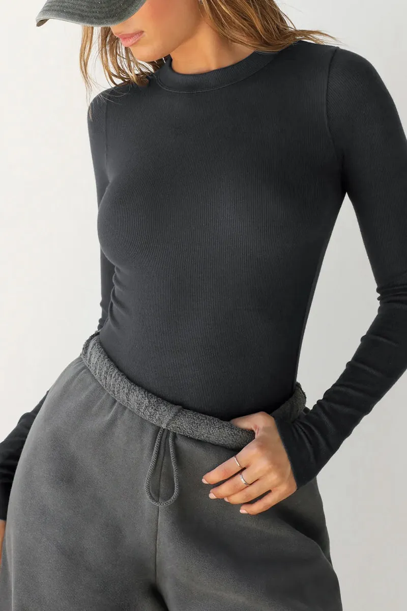 HTR1118 Casual Ribbed Long Sleeve Top