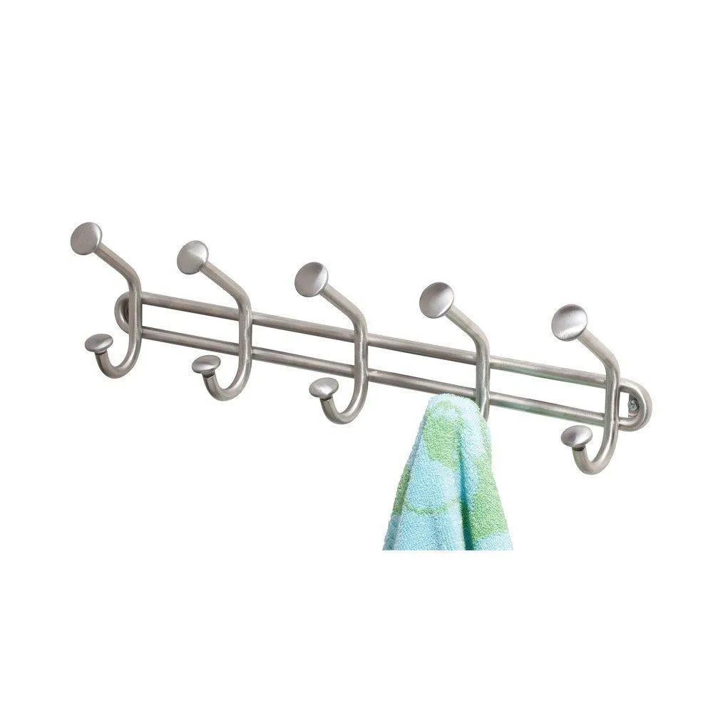 InterDesign Forma Wall Mount Storage Rack – Hanging Hooks for Jackets, Coats, Hats and Scarves - 5 Dual Hooks, Brushed Stainless Steel
