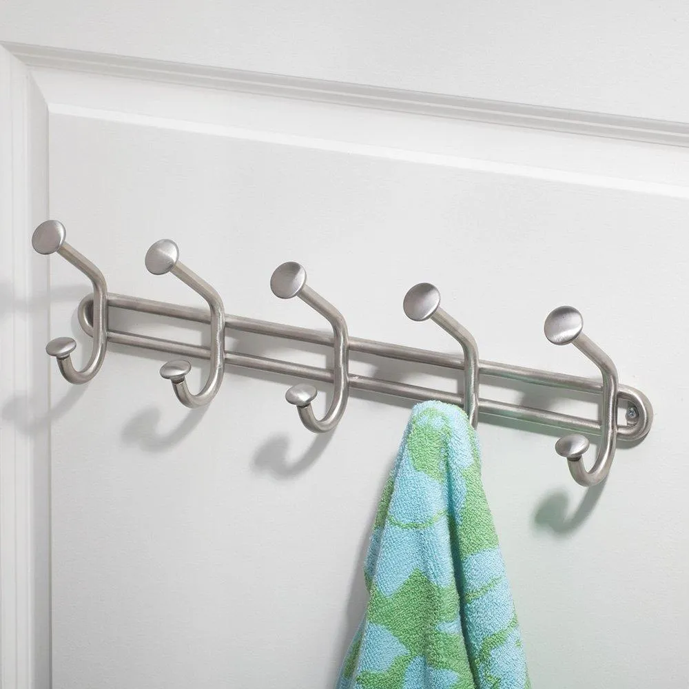 InterDesign Forma Wall Mount Storage Rack – Hanging Hooks for Jackets, Coats, Hats and Scarves - 5 Dual Hooks, Brushed Stainless Steel