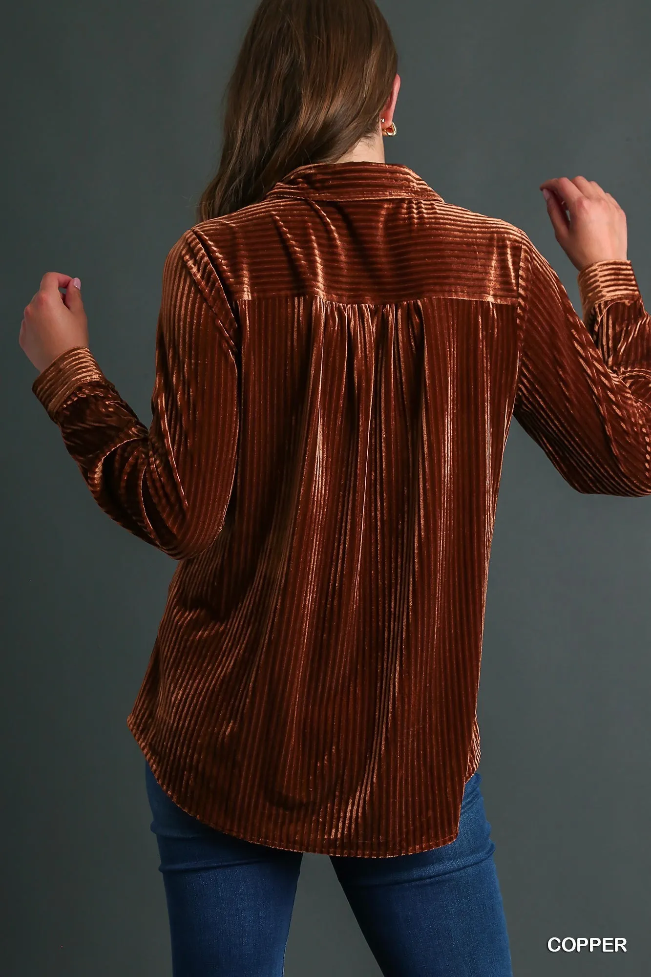 Jeffrey Velvet Collared Top -Copper