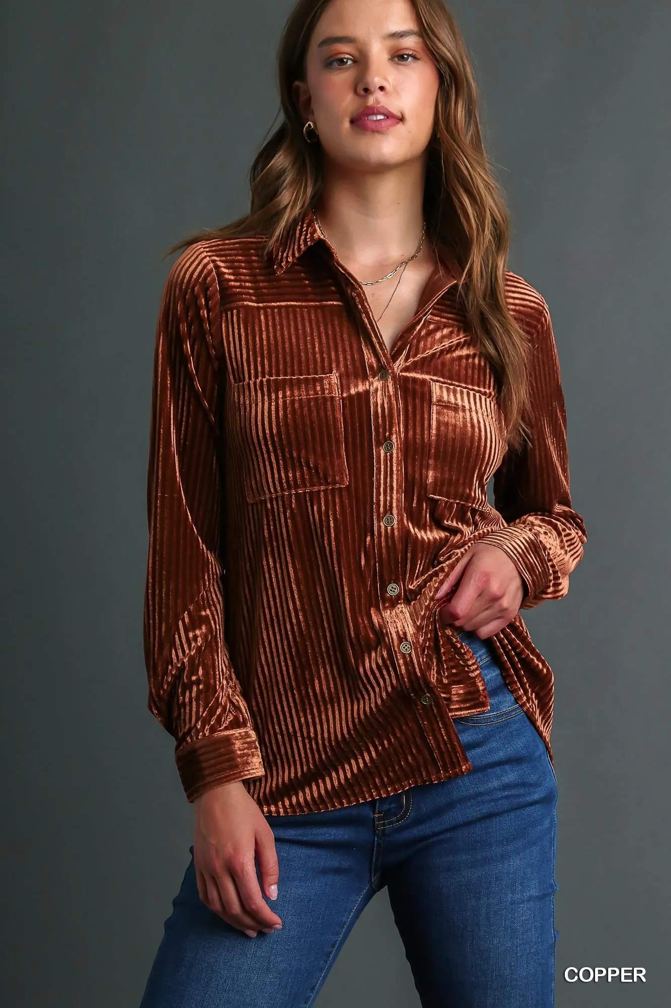Jeffrey Velvet Collared Top -Copper