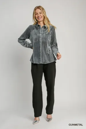 Jeffrey Velvet Collared Top - Gunmetal