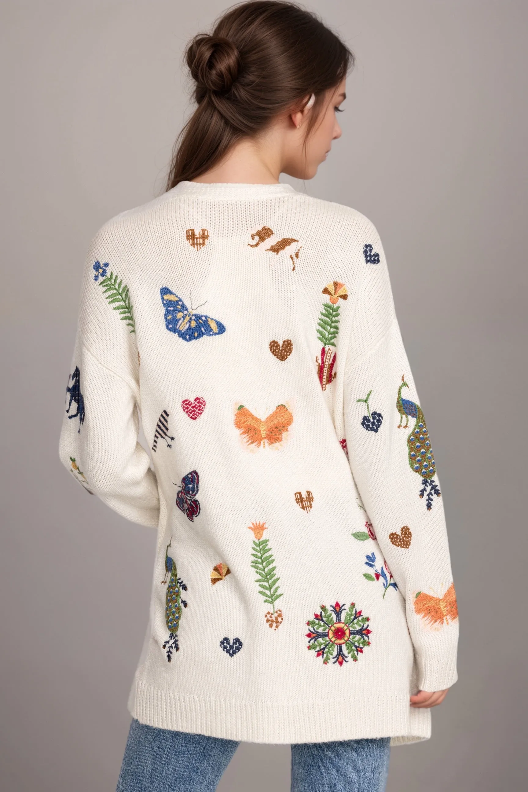 Johnny Was Ivory Adela Embroidered Long Cardigan M60624-I
