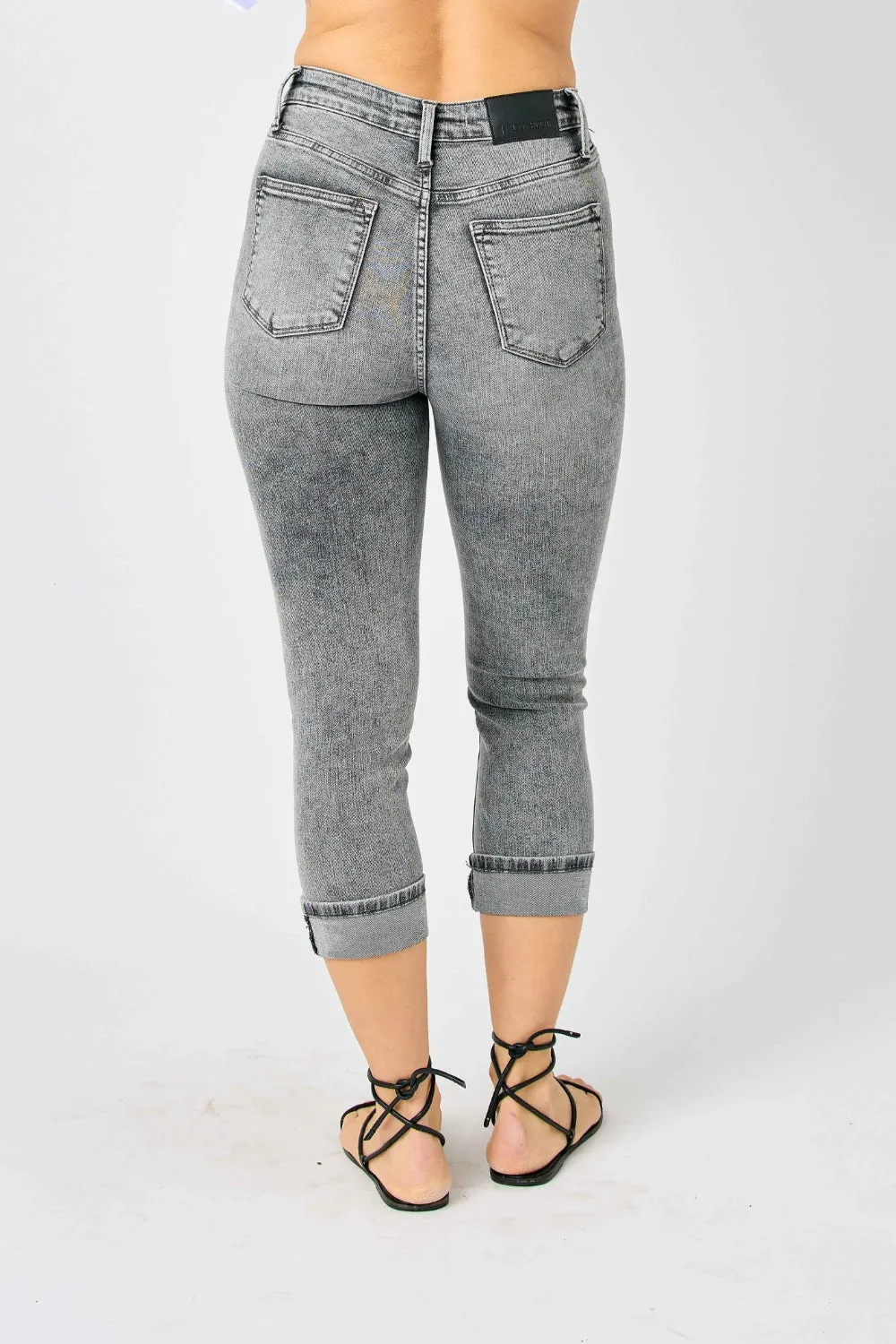 Judy Blue Full Run Size Button Fly High Waist Cuffed Capris