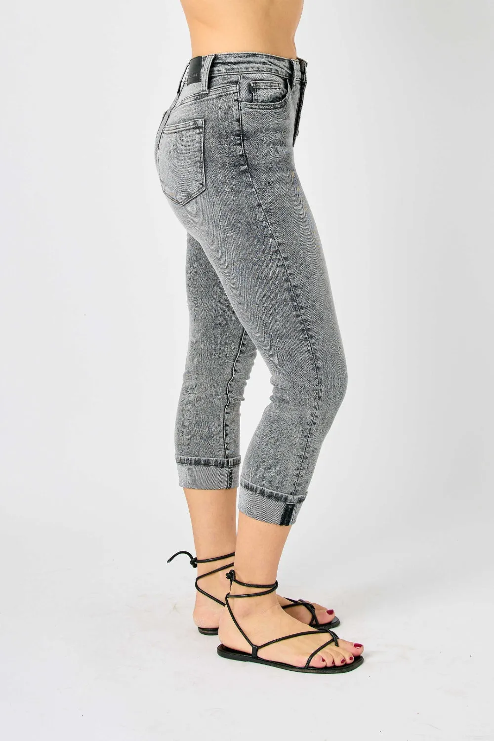 Judy Blue Full Run Size Button Fly High Waist Cuffed Capris