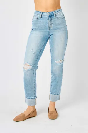 Judy Blue Plus Size Mid Rise Americana Flag Cuff Boyfriend Capris
