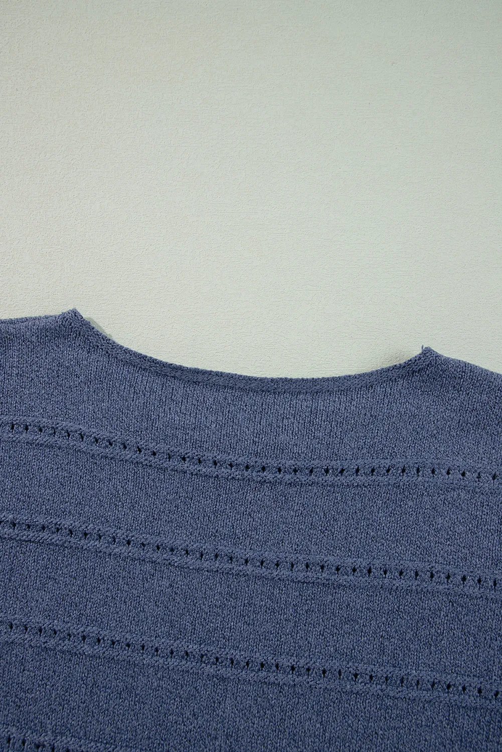 KaleaBoutique Boat Neck Drop Shoulder Pointelle Knit Sweater
