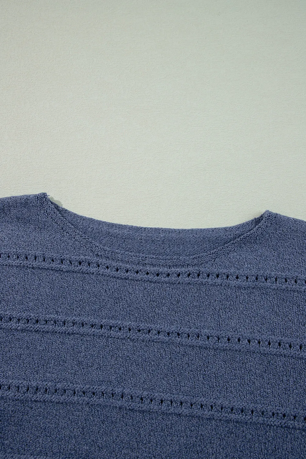 KaleaBoutique Boat Neck Drop Shoulder Pointelle Knit Sweater