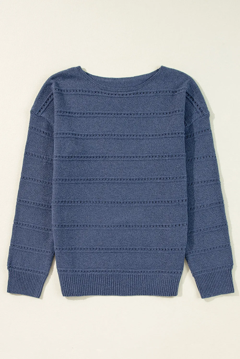 KaleaBoutique Boat Neck Drop Shoulder Pointelle Knit Sweater