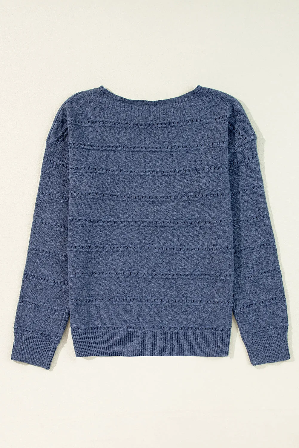 KaleaBoutique Boat Neck Drop Shoulder Pointelle Knit Sweater