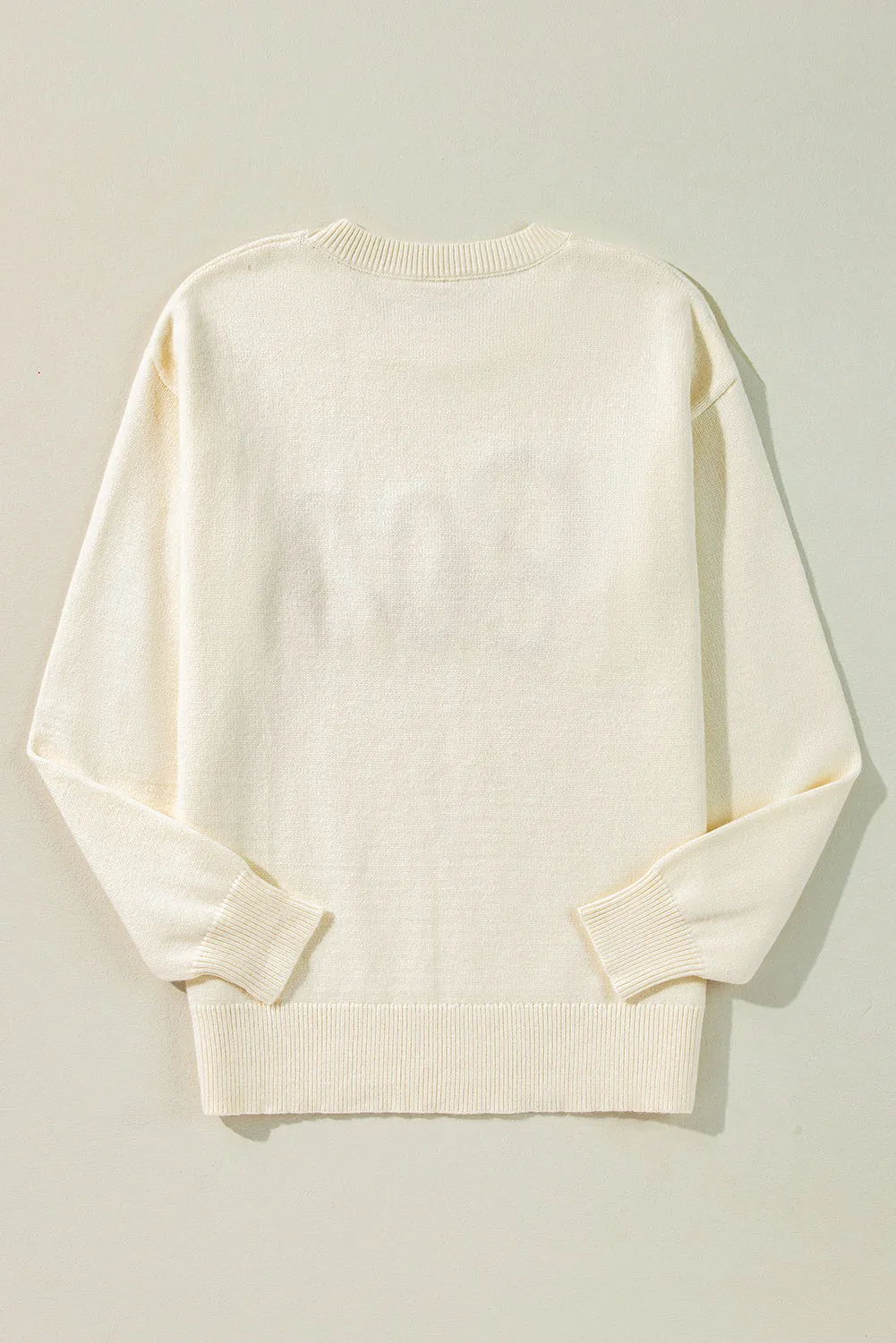 KaleaBoutique Boo Knitted Pattern Ribbed Edge Drop Shoulder Sweater