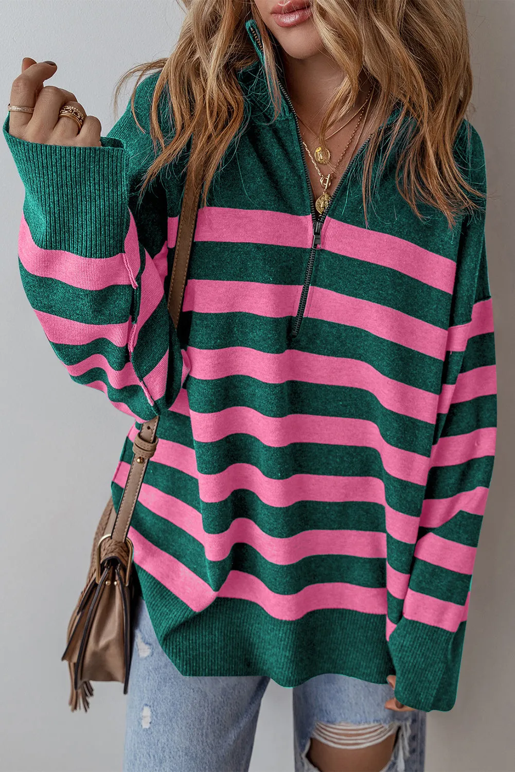 KaleaBoutique Collared Quarter Zipper Oversized Sweater
