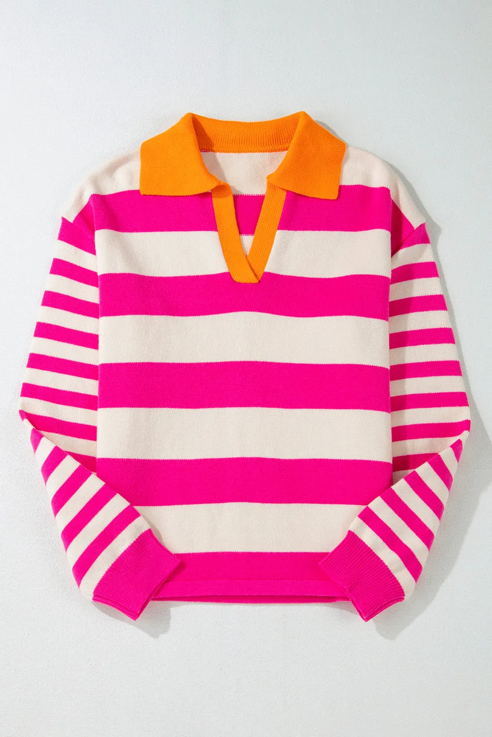 KaleaBoutique Color Block Collared V Neck Drop Shoulder Sweater