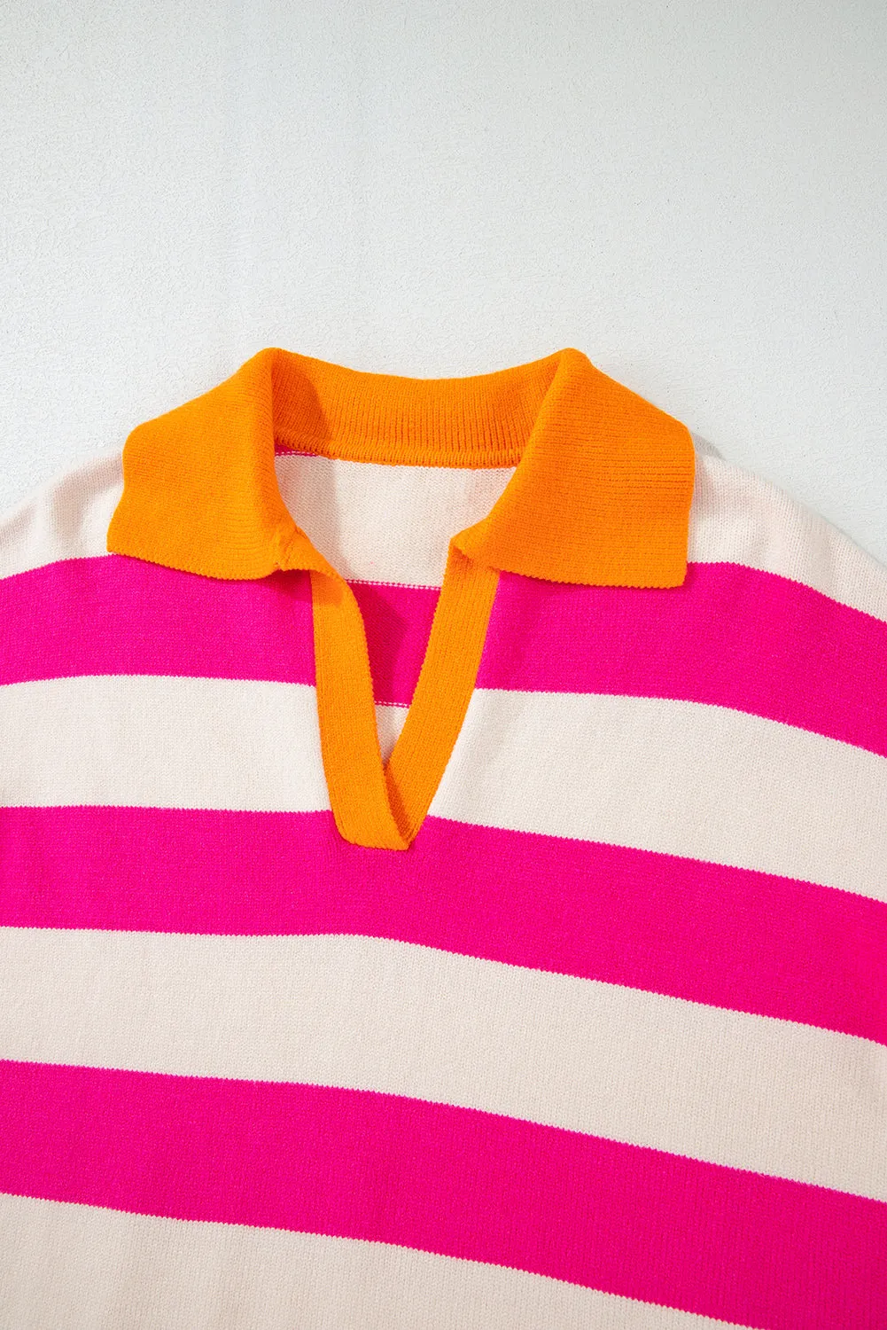 KaleaBoutique Color Block Collared V Neck Drop Shoulder Sweater