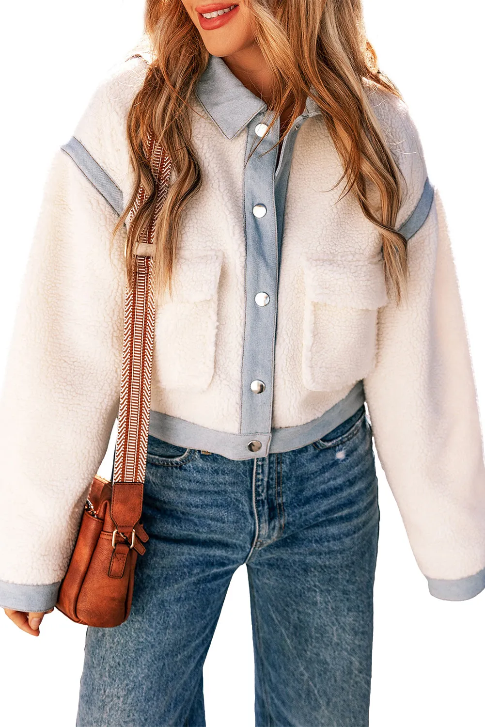KaleaBoutique Contrast Trim Buttoned Sherpa Jacket