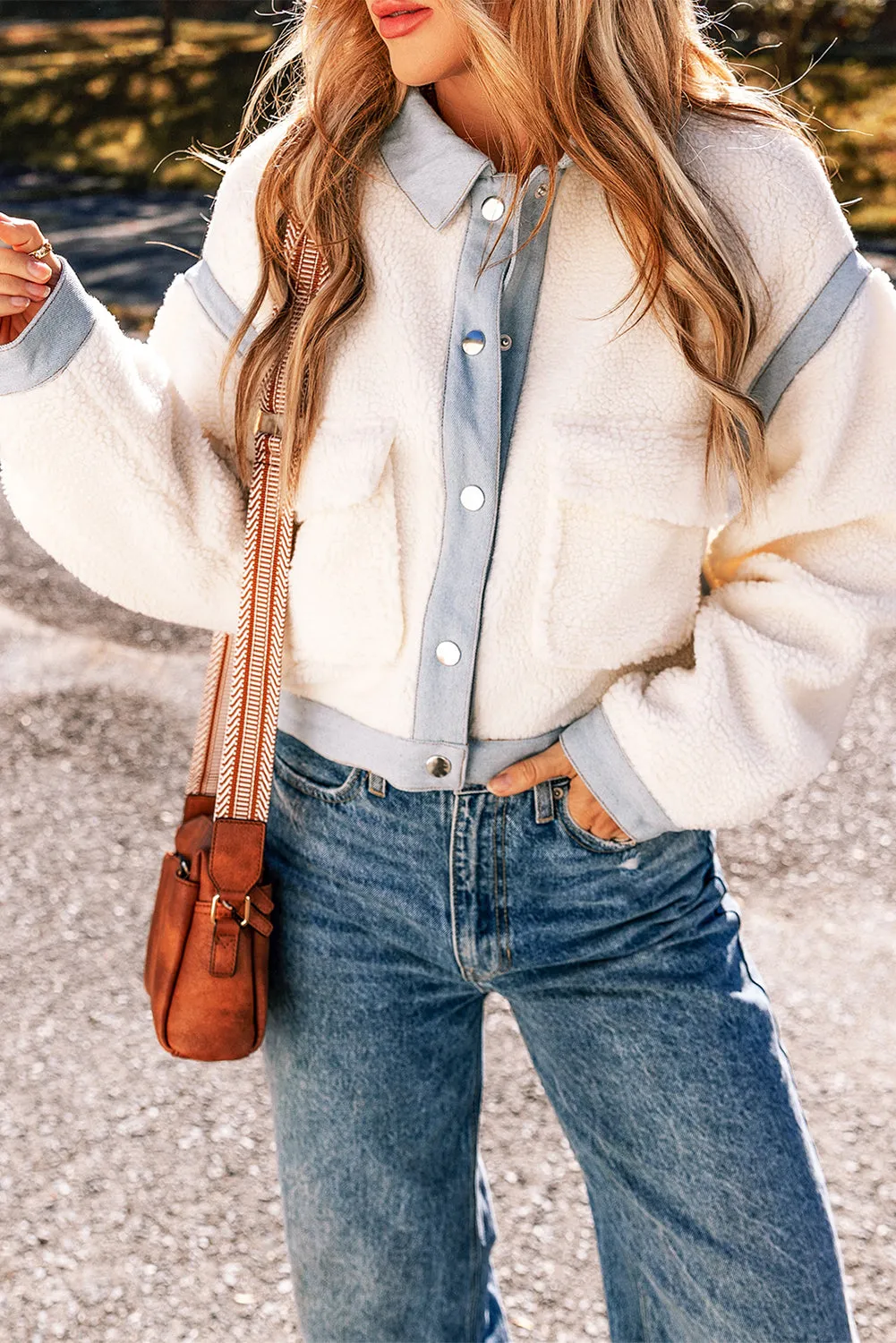 KaleaBoutique Contrast Trim Buttoned Sherpa Jacket