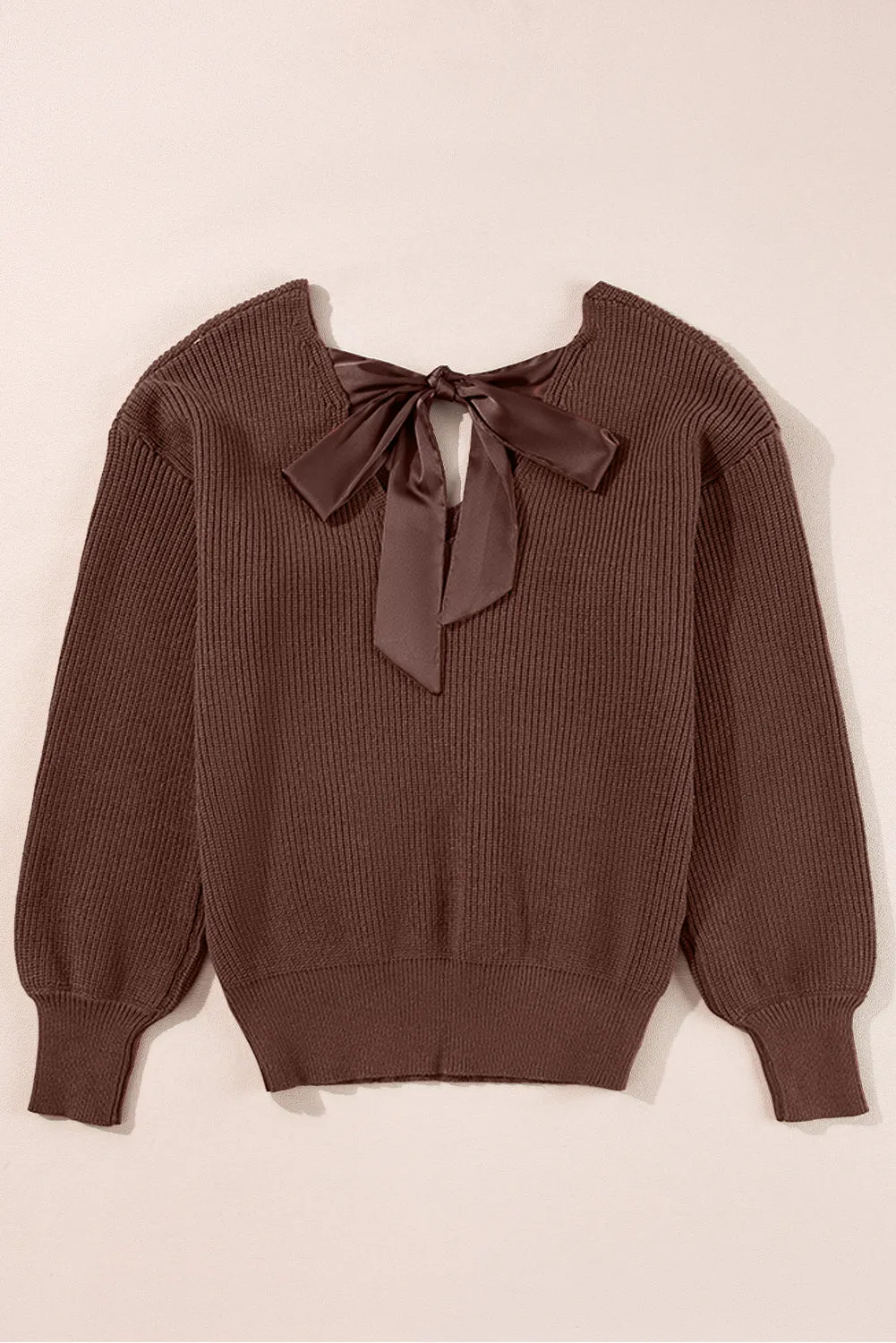 KaleaBoutique Lantern Sleeve V Neck Knot Back Sweater