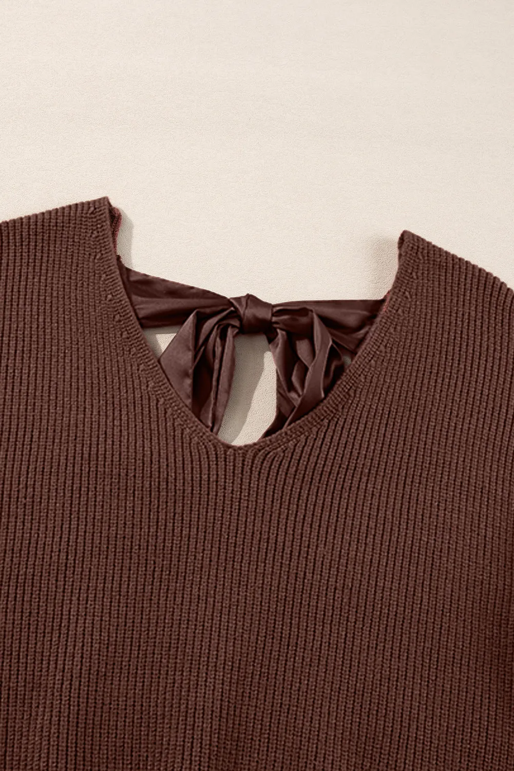 KaleaBoutique Lantern Sleeve V Neck Knot Back Sweater