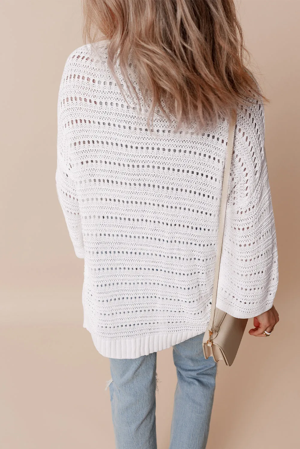KaleaBoutique Pointelle Knit Bracelet Sleeve Open Cardigan