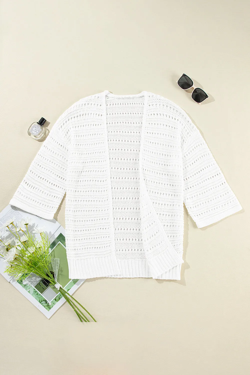 KaleaBoutique Pointelle Knit Bracelet Sleeve Open Cardigan