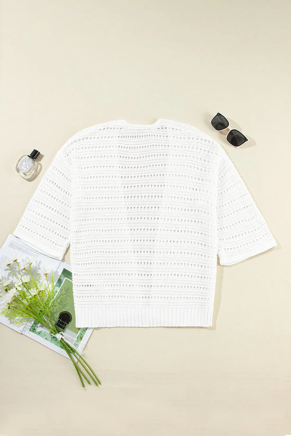 KaleaBoutique Pointelle Knit Bracelet Sleeve Open Cardigan