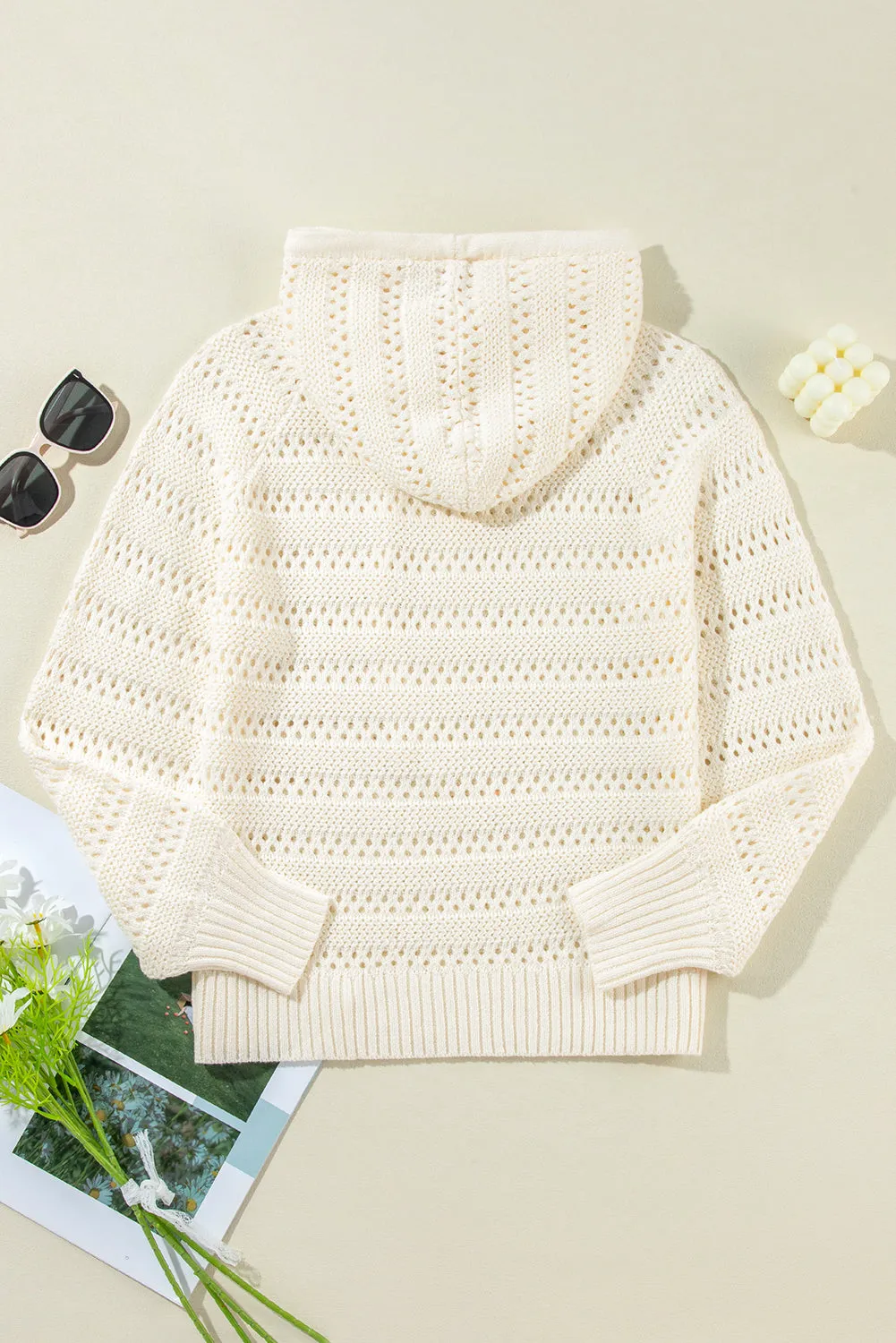 KaleaBoutique Pointelle Knit Raglan Sleeve Hooded Sweater