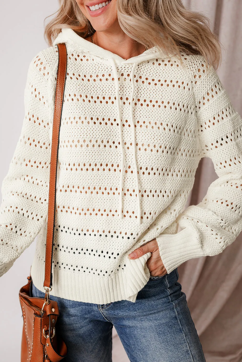 KaleaBoutique Pointelle Knit Raglan Sleeve Hooded Sweater