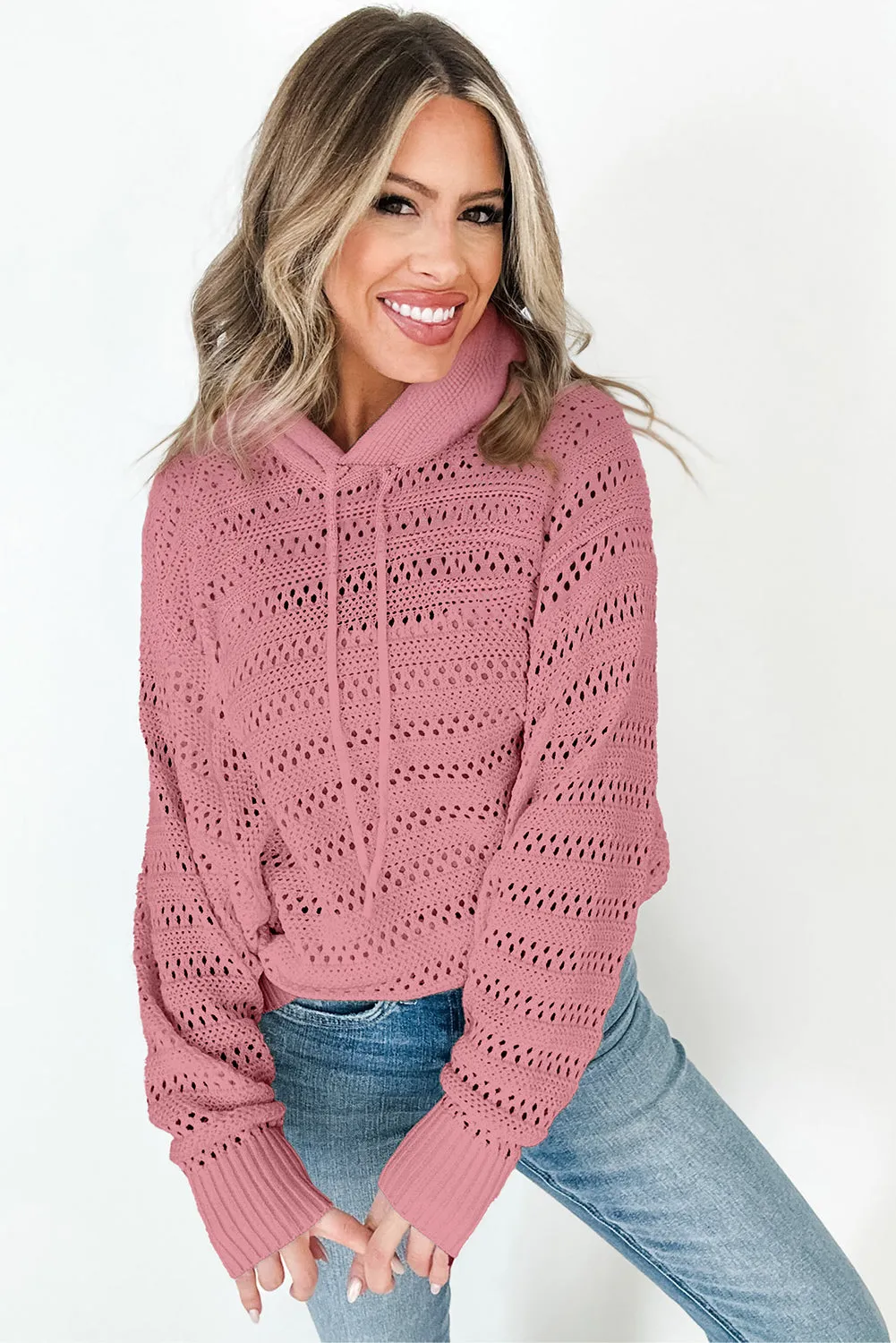 KaleaBoutique Pointelle Knit Raglan Sleeve Hooded Sweater