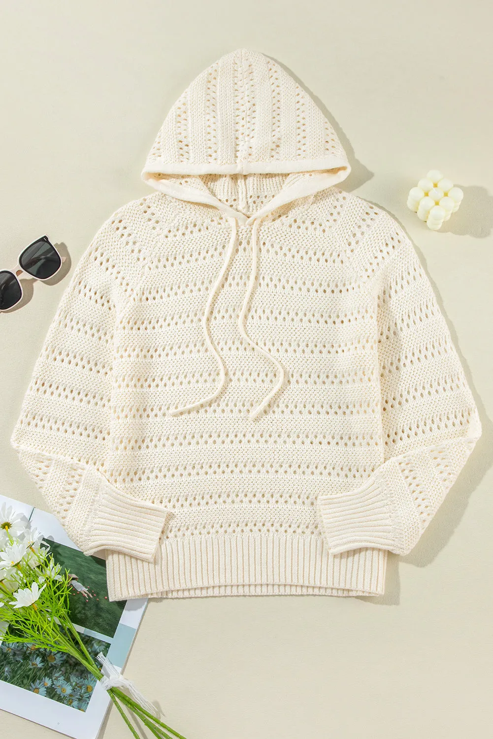 KaleaBoutique Pointelle Knit Raglan Sleeve Hooded Sweater