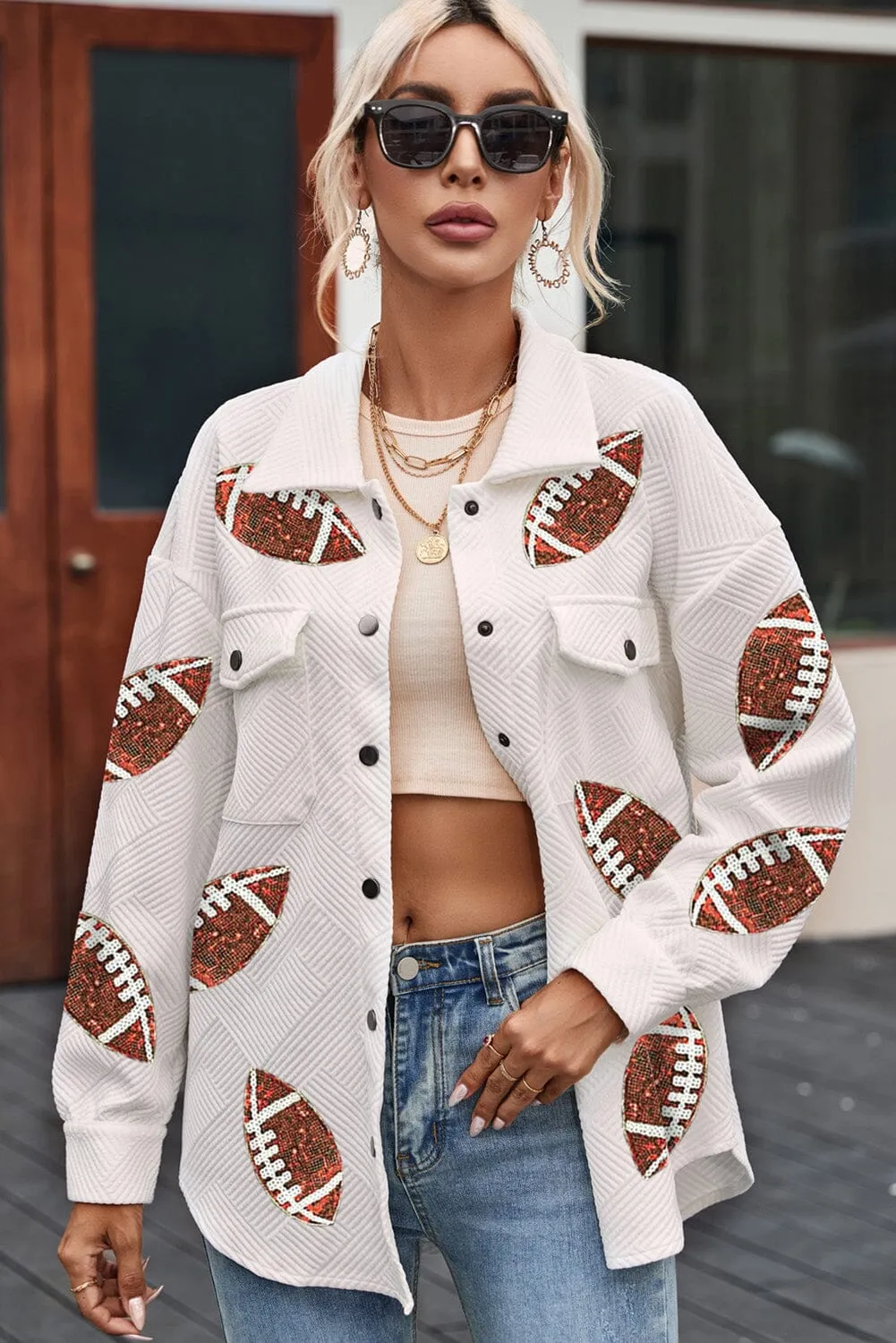 KaleaBoutique Stylish Bubble Gum Texture Sequined Football Shacket