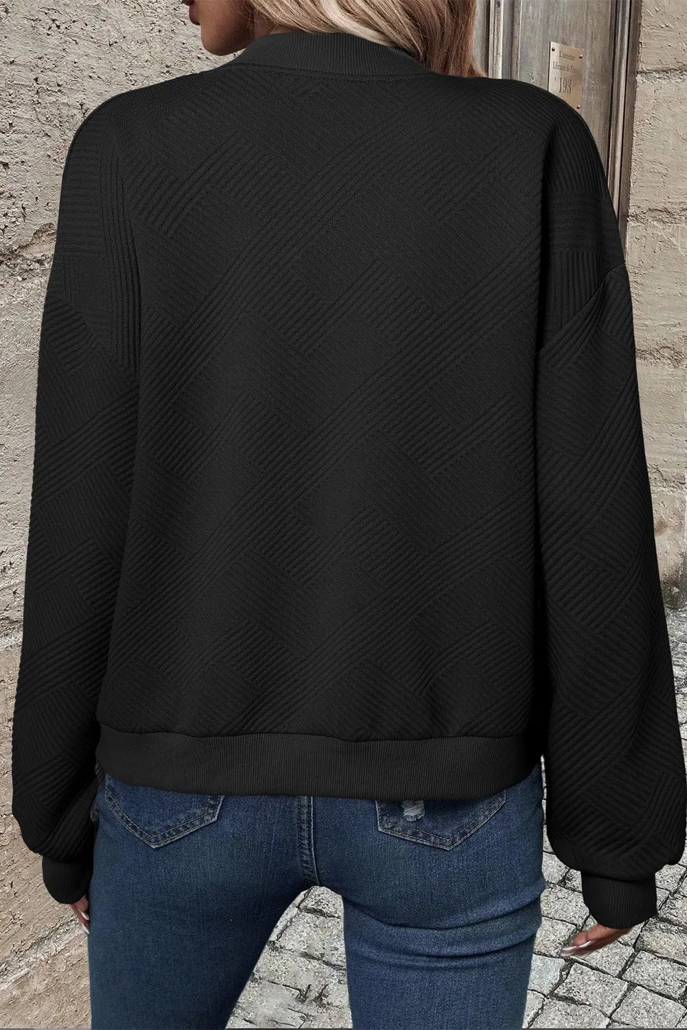 KaleaBoutique Stylish Solid Textured Stand Neck Zipper Bomber Jacket
