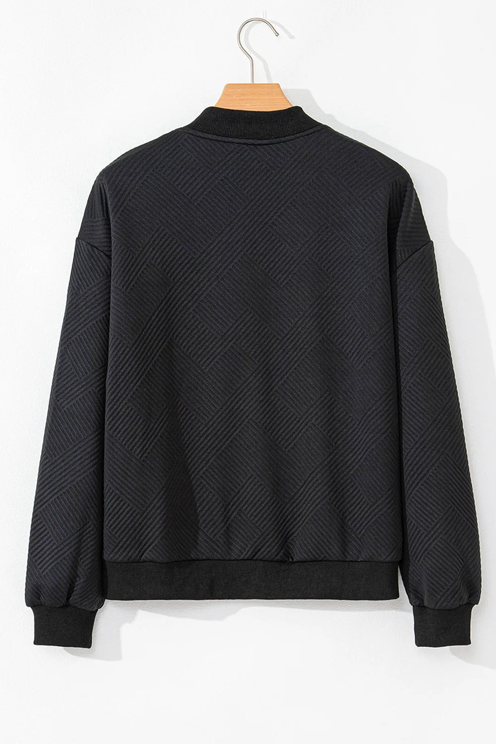 KaleaBoutique Stylish Solid Textured Stand Neck Zipper Bomber Jacket