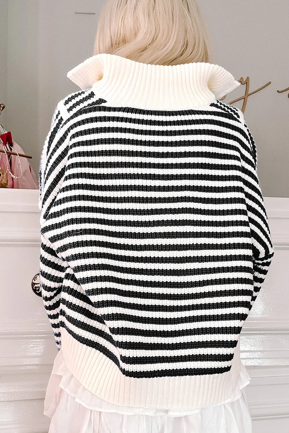 KaleaBoutique Zip up Collar Drop Shoulder Sweater