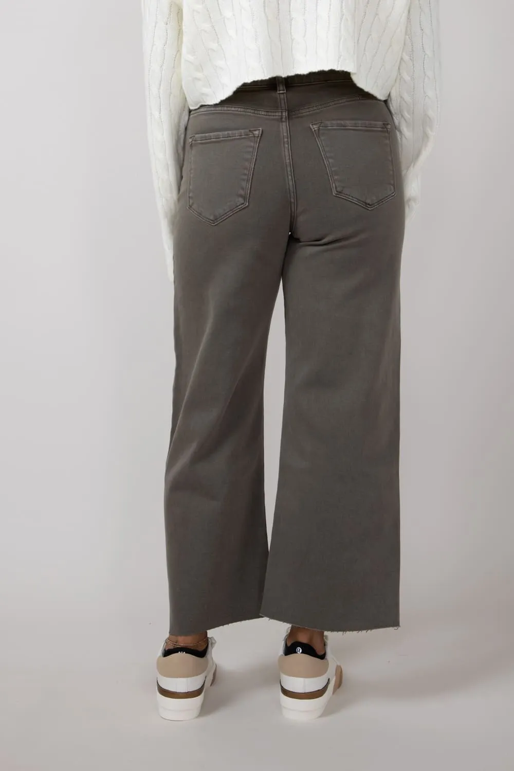 KanCan High Rise Crop Wide Jeans for Women in Mocha Green | KC7457MO