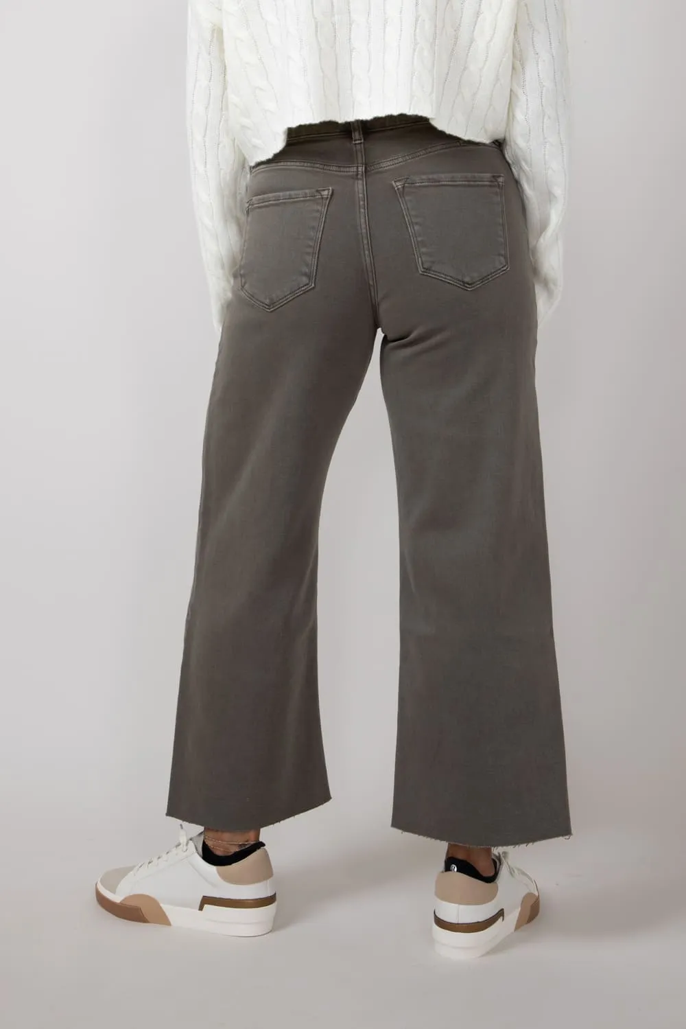 KanCan High Rise Crop Wide Jeans for Women in Mocha Green | KC7457MO