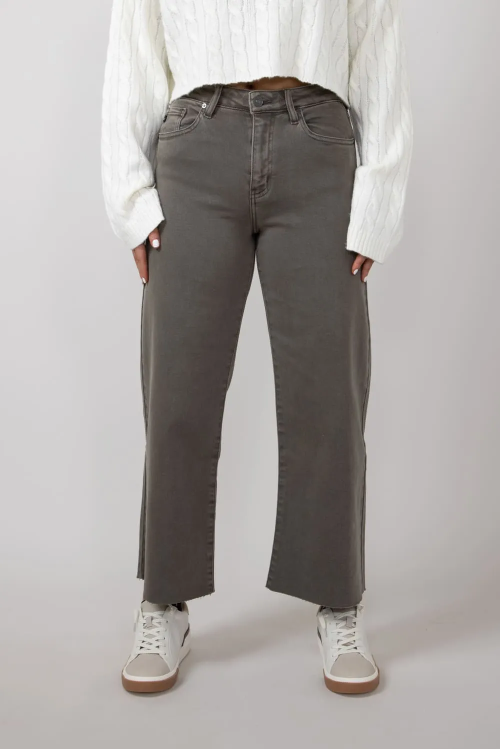 KanCan High Rise Crop Wide Jeans for Women in Mocha Green | KC7457MO