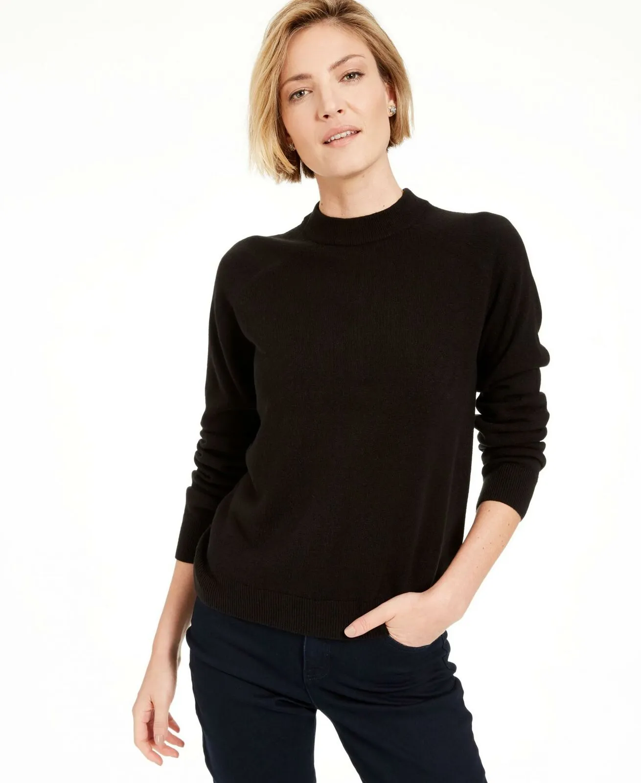 Karen Scott Petite Luxsoft Zip Back Mock Neck Sweater
