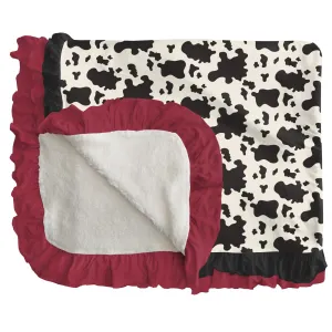 KicKee Pants Cow Print Sherpa-Lined Double Ruffle Toddler Blanket