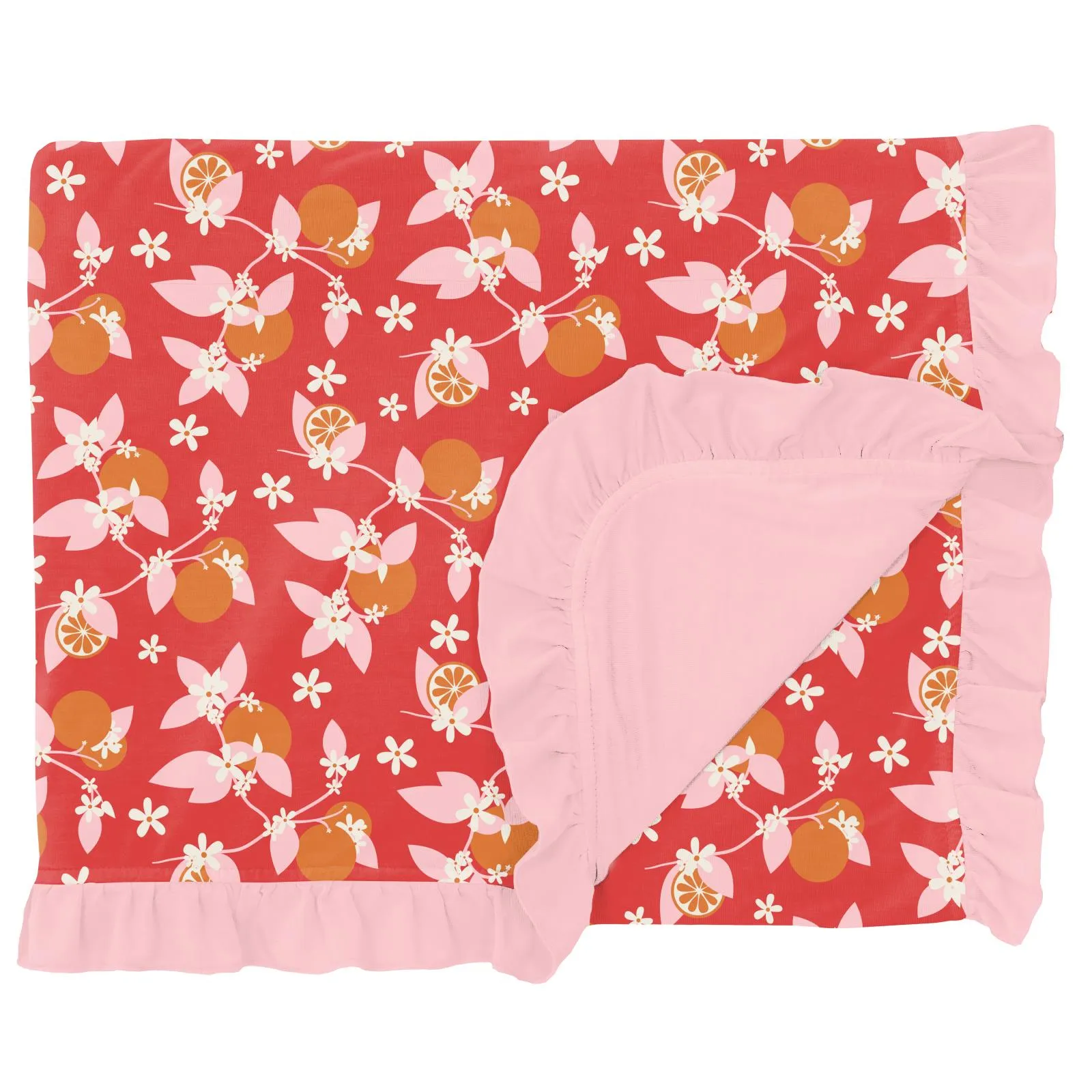 KicKee Pants Poppy Orange Blossom Double Ruffle Print Throw Blanket