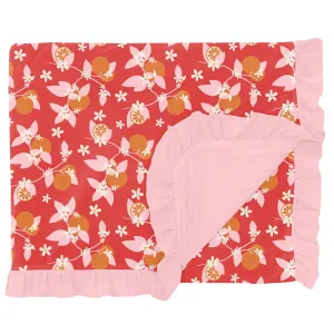 KicKee Pants Poppy Orange Blossom Double Ruffle Print Throw Blanket